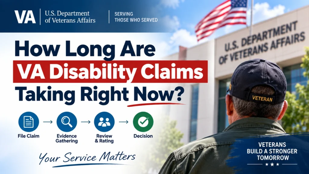 How long VA disability claims are taking right now in 2026, showing the VA claim process from filing to decision