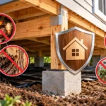 Wooden home foundation and framing protected from termites, moisture, wood rot, and environmental threats.