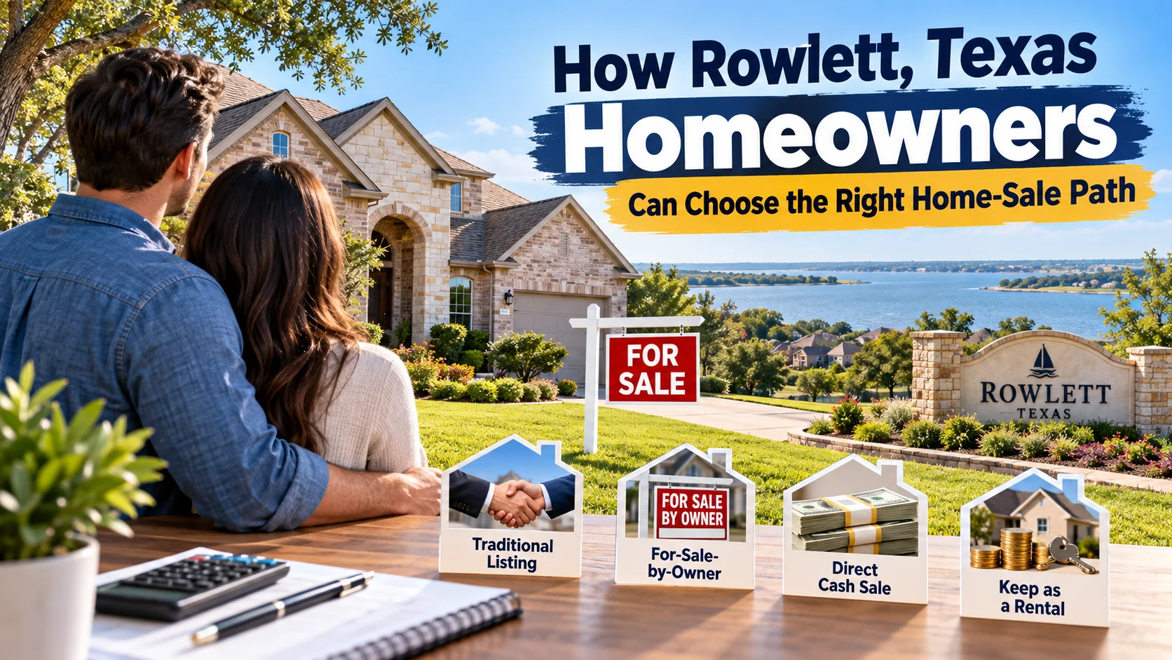 Rowlett Texas homeowners comparing traditional listing, for-sale-by-owner, direct cash sale, and rental options