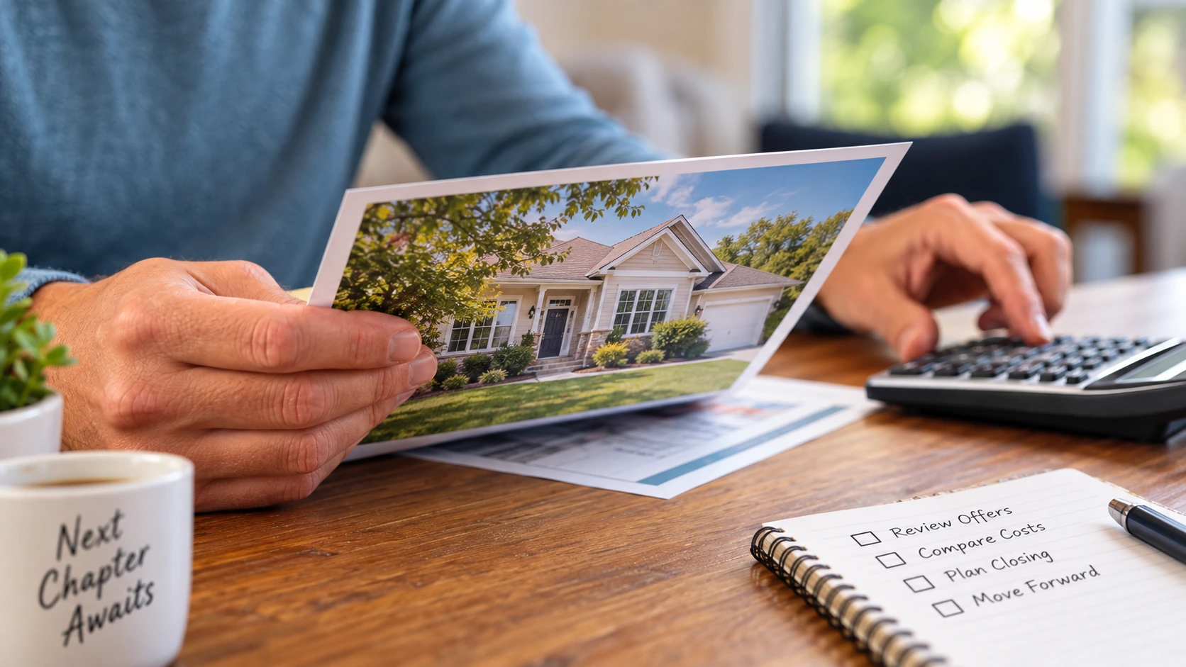Homeowner reviewing a house listing and comparing costs while planning a fast home sale in Palm Coast, FL