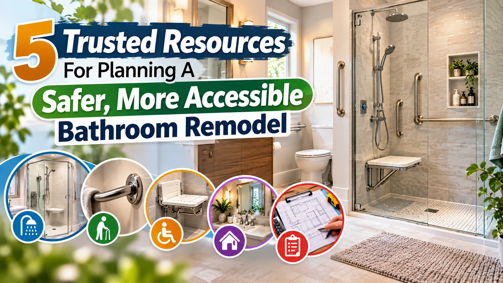 5 trusted resources for planning a safer, more accessible bathroom remodel with a walk-in shower, grab bars, seating, and accessibility features