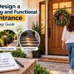 Step-by-step guide to designing a welcoming and functional front entrance with lighting, house numbers, safe pathways, and landscaping