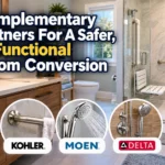 5 complementary partners for a safer, more functional bathroom conversion with accessible shower, grab bars, and bathroom fixtures