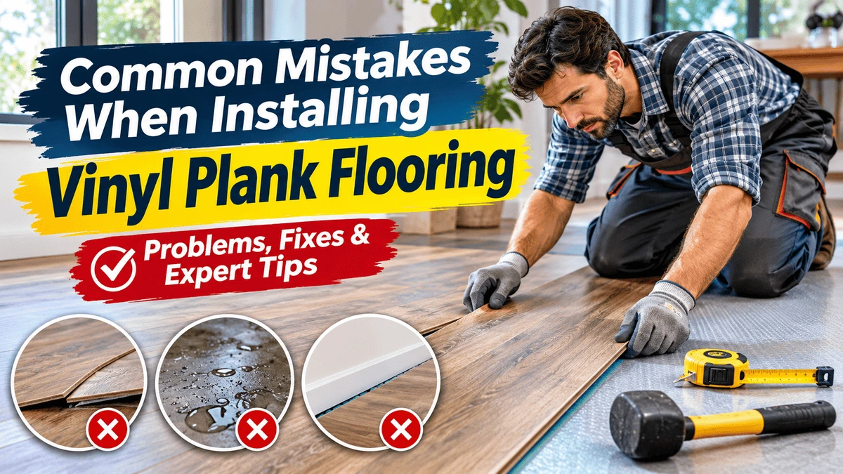 Common mistakes when installing vinyl plank flooring, including buckling planks, moisture problems, and missing expansion gaps.