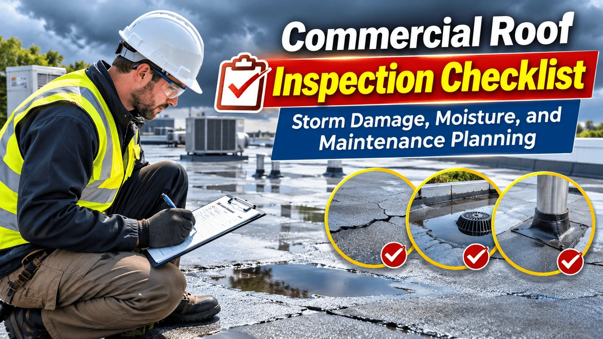 Commercial roof inspection checklist for storm damage, moisture detection, and maintenance planning
