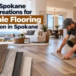 Professional flooring installation in Spokane by Spokane Stone Creations, featuring wood-look luxury vinyl plank flooring in a modern home.