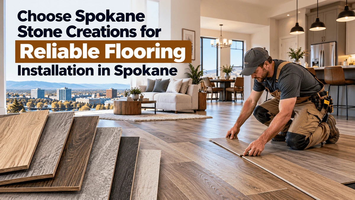 Professional flooring installation in Spokane by Spokane Stone Creations, featuring wood-look luxury vinyl plank flooring in a modern home.